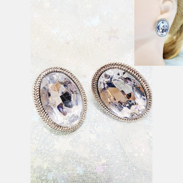 Large Rhinestone Stud Earring- SILVER